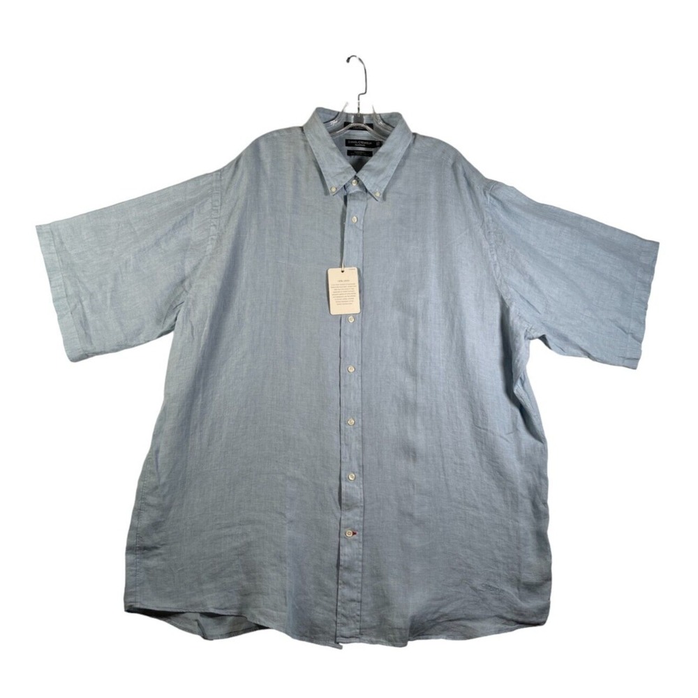 Daniel Cremieux Shirt Mens 3XT Blue Linen Button Down Short Sleeve Tailored NEW